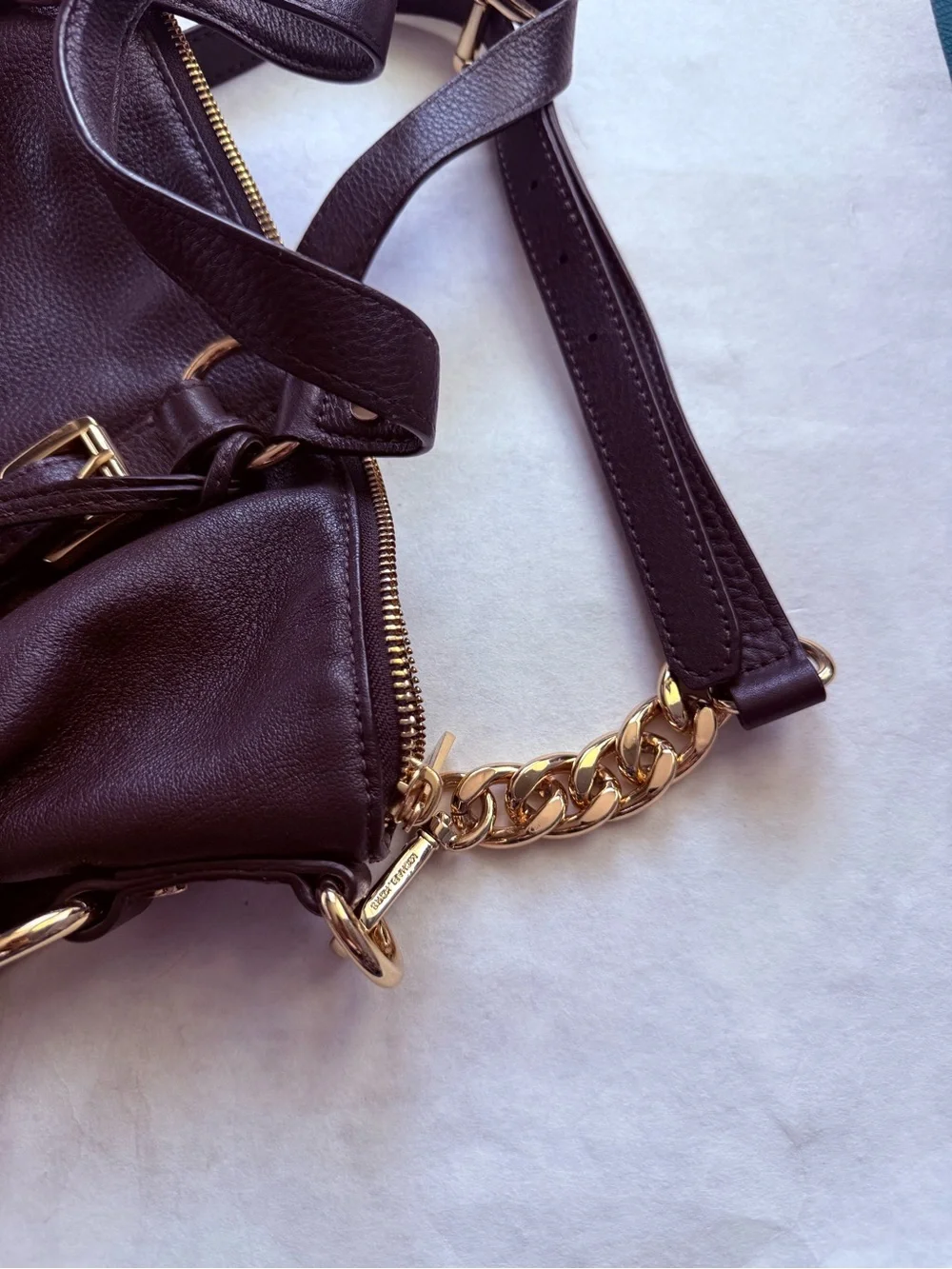 Michael Kors Dark Brown Pebbled Leather Shoulder Bag with MK Charm
